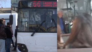 Bakıda avtobusda dava görün nə üstündə düşüb (VİDEO)