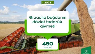 2023-cü il üçün ərzaqlıq buğdanın dövlət tədarük qiyməti 450 manat/ton olaraq müəyyənləşib