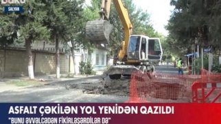 Üç-dörd gün əvvəl çəkilmiş asfalt yol dağıdıldı (VİDEO)