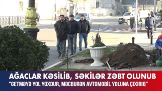 Bakının mərkəzi küçəsində səkilər zəbt olundu - VİDEO