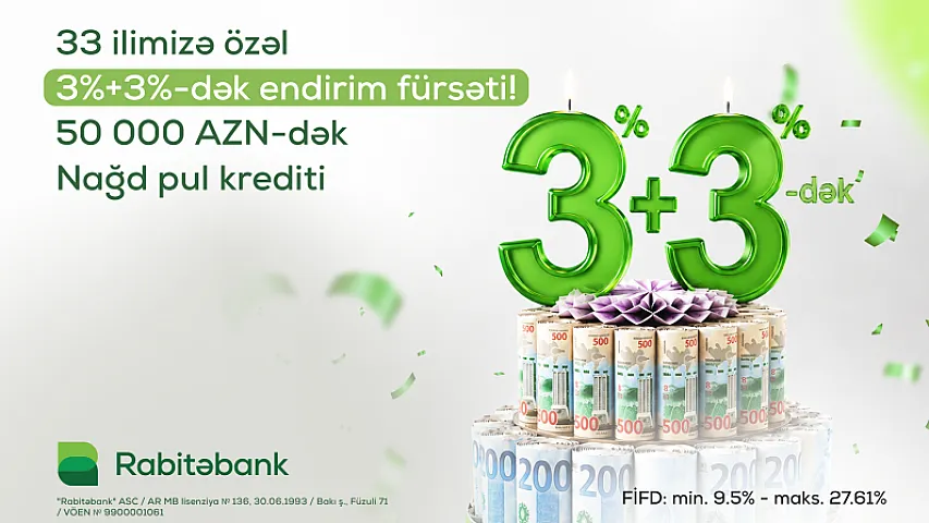 Rabitəbankdan 33 illik yubileyinə özəl - Nağd pul krediti kampaniyası