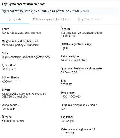 Qarabağda işləmək istəyənlərin nəzərinə - <span style="color: #ff0000;">1700 AZN maaş</span>