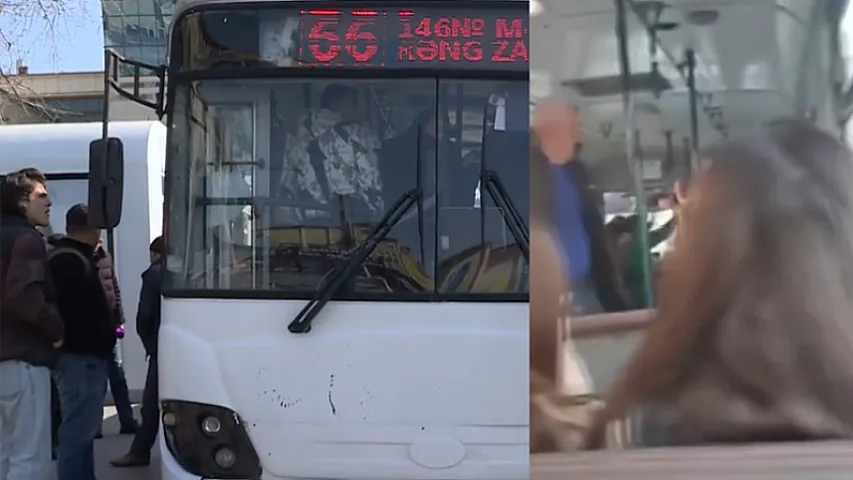 Bakıda avtobusda dava görün nə üstündə düşüb<span style="color: #ff0000;"> (VİDEO)</span>