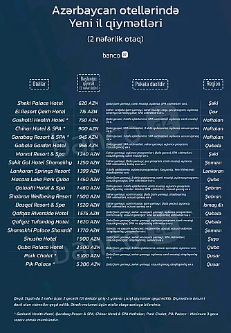620-dən 5300 manatadək... - Azərbaycan hotellərində Yeni il QİYMƏTLƏRİ